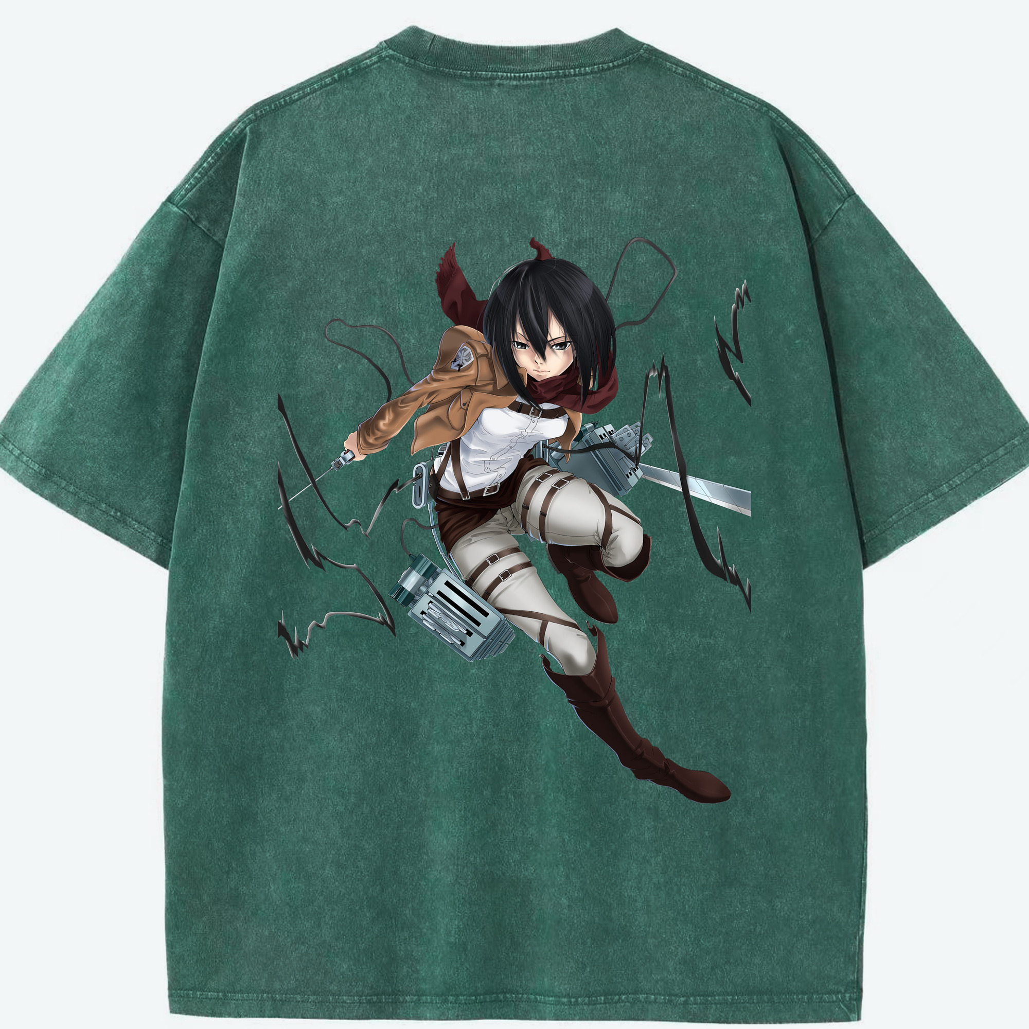 （画像用） 進撃の巨人 ミカサ·アッカーマン Attack on Titan Mikasa Ackerman 綿100% ヴィンテージ風 半袖Tシャツ（背面プリント）